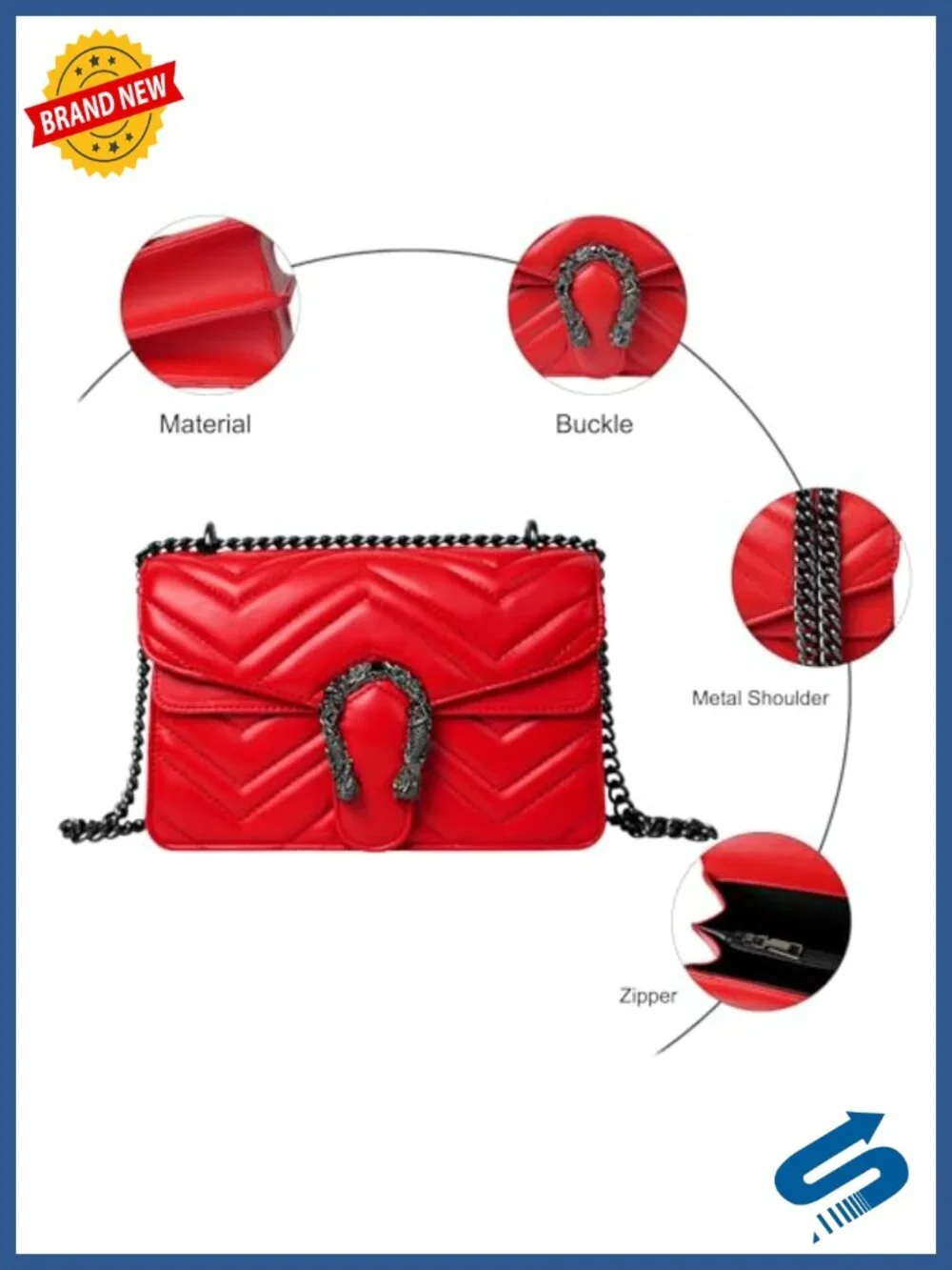 PU Leather Crossbody Bag Satchel Purse Chain Clutch Evening Handbag